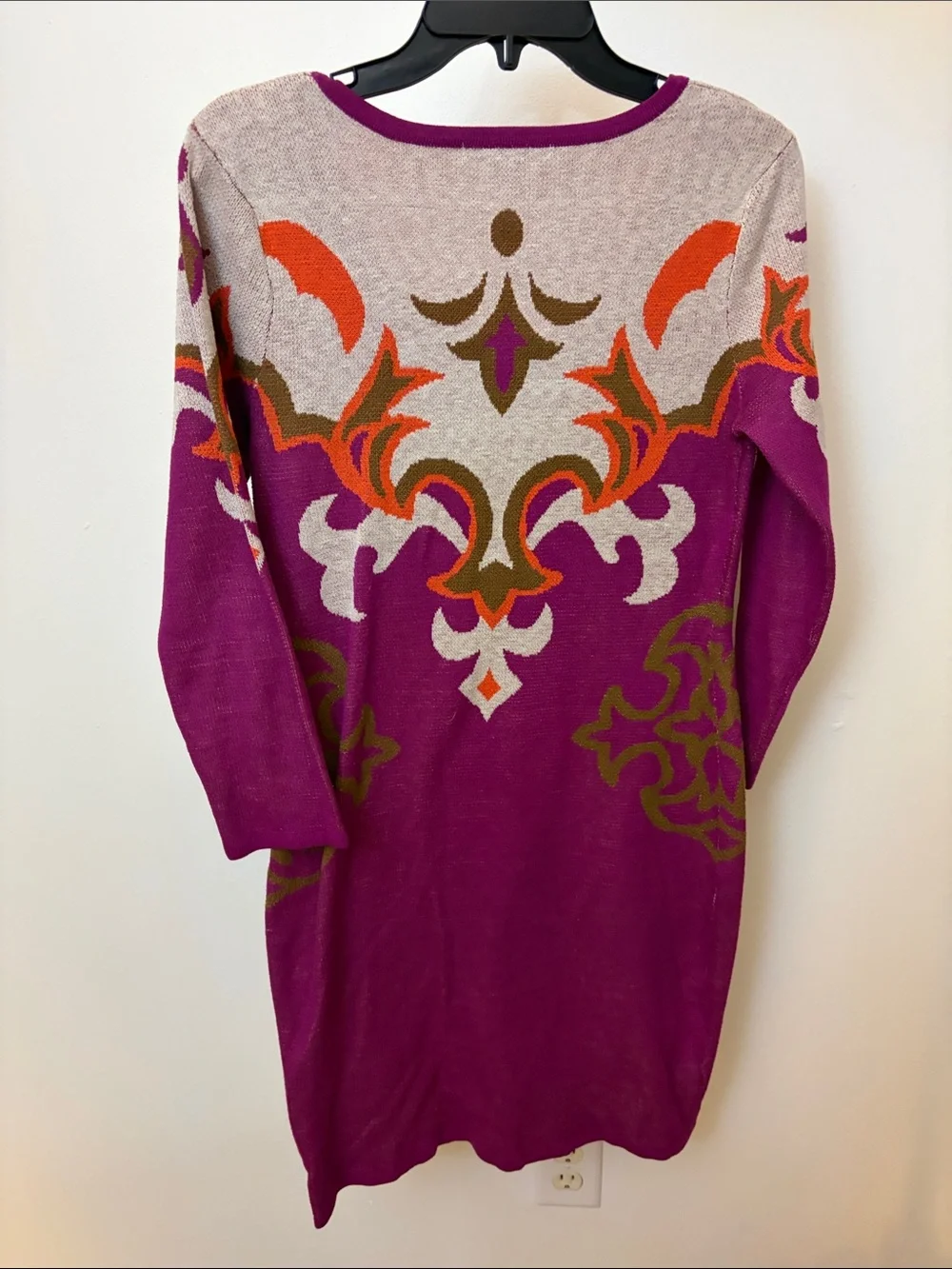 miami Purple Scoop-Neck Knit Sweater with Orange & Olive Motif
